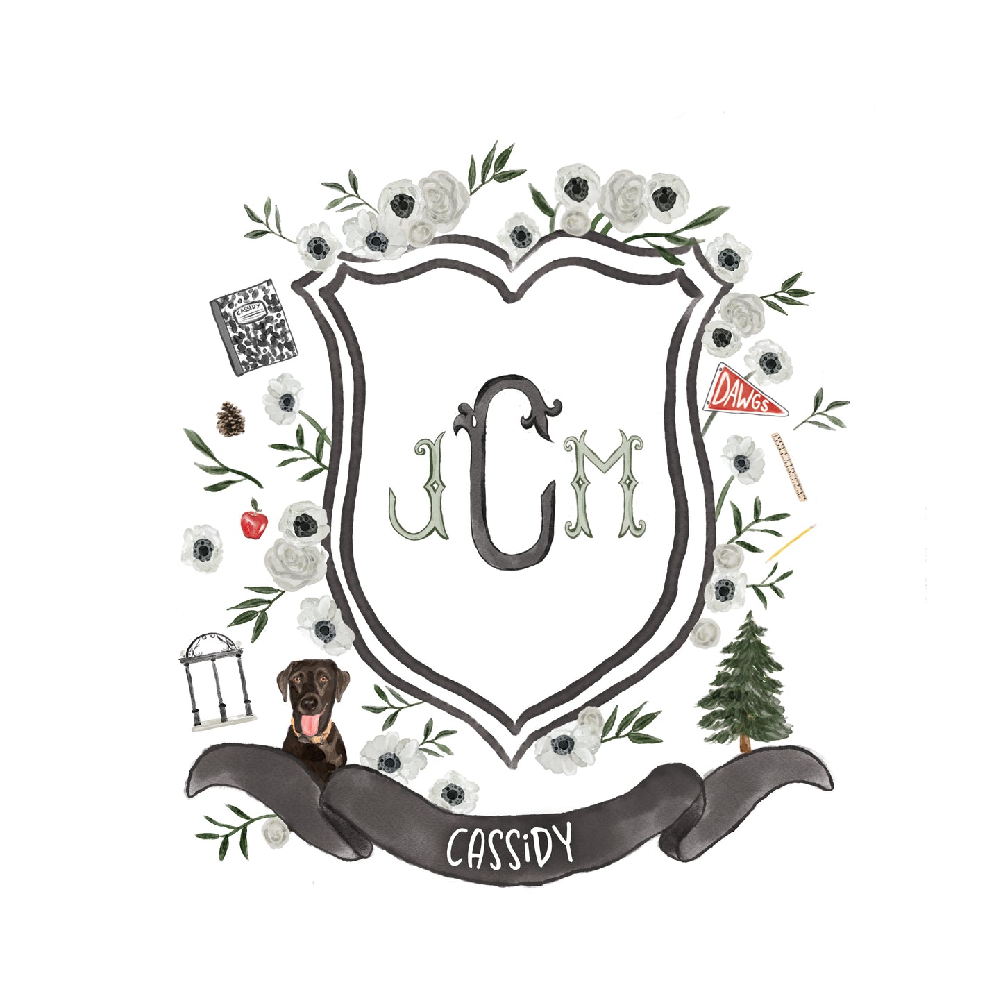 Custom Watercolor Wedding Family Crest | Digital Download